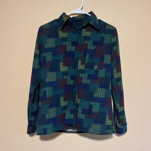 ROMEO GIGLI VINTAGE 1990’s GEOMETRIC GREEN BLUE PRINT WOMEN SPORT SHIRT SIZE S M